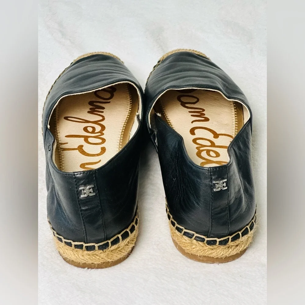 Sam Edelman Kesia Leather Espadrille Flats in Black Size 7